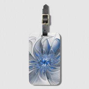 Abstract Blue Grey Watercolor Fractal Art Flower Luggage Tag