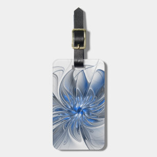 Abstract Blue Grey Watercolor Fractal Art Flower Luggage Tag