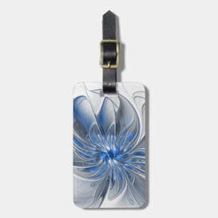 Abstract Blue Grey Watercolor Fractal Art Flower Luggage Tag