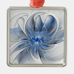 Abstract Blue Grey Watercolor Fractal Art Flower Metal Tree Decoration