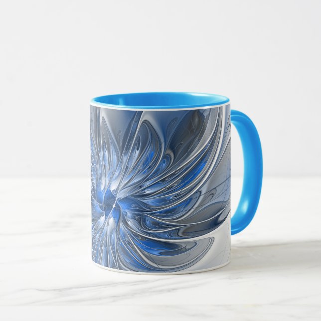 Abstract Blue Grey Watercolor Fractal Art Flower Mug (Front Right)