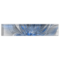 Abstract Blue Grey Watercolor Fractal Art Flower