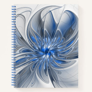 Abstract Blue Grey Watercolor Fractal Art Flower Notebook