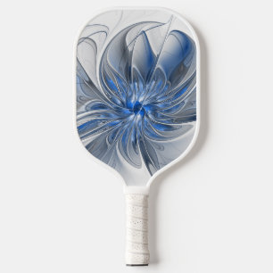 Abstract Blue Grey Watercolor Fractal Art Flower Pickleball Paddle