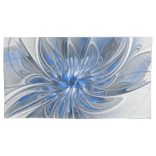 Abstract Blue Grey Watercolor Fractal Art Flower Pillowcase