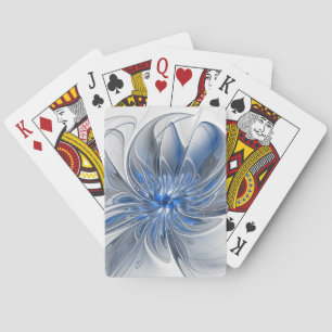 Abstract Blue Grey Watercolor Fractal Art Flower Playing Cards