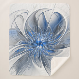 Abstract Blue Grey Watercolor Fractal Art Flower Sherpa Blanket