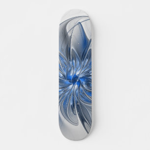 Abstract Blue Grey Watercolor Fractal Art Flower Skateboard