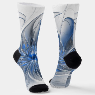Abstract Blue Grey Watercolor Fractal Art Flower Socks