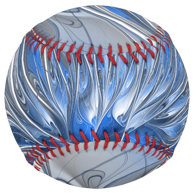 Abstract Blue Grey Watercolor Fractal Art Flower Softball (Front)