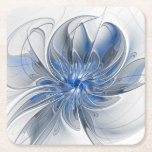 Abstract Blue Grey Watercolor Fractal Art Flower Square Paper Coaster<br><div class="desc">Unique fantasy flower with shades of blue and grey,  abstract and elegant.
Design for your pulpboard coasters and more.</div>