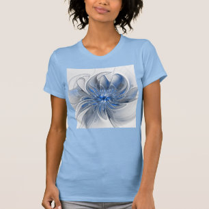 Abstract Blue Grey Watercolor Fractal Art Flower T-Shirt
