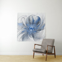 Abstract Blue Grey Watercolor Fractal Art Flower