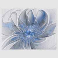 Abstract Blue Grey Watercolor Fractal Art Flower