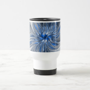 Abstract Blue Grey Watercolor Fractal Art Flower Travel Mug