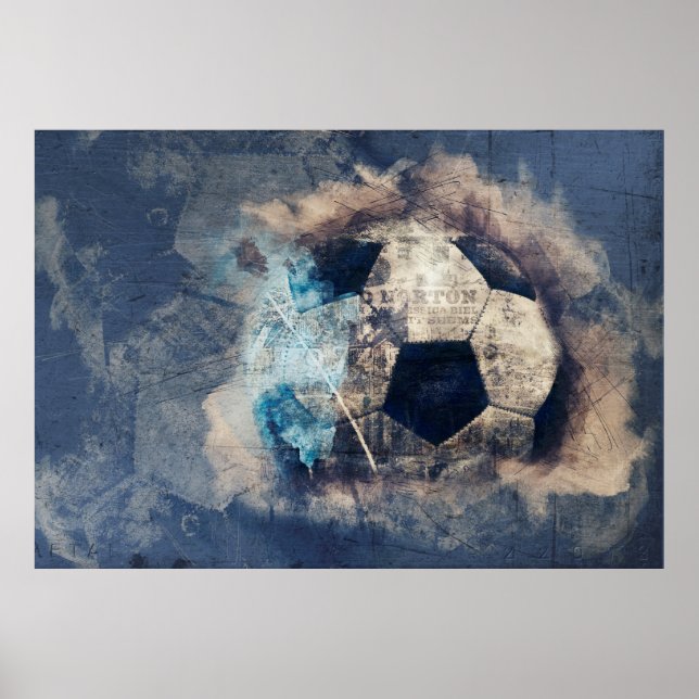 Abstract Blue Grunge Soccer Poster (Front)