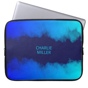 Abstract Blue Halftone Pattern with Custom Name Laptop Sleeve