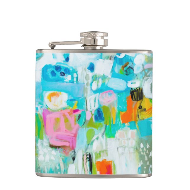 Abstract Blue Hip Flask (Front)