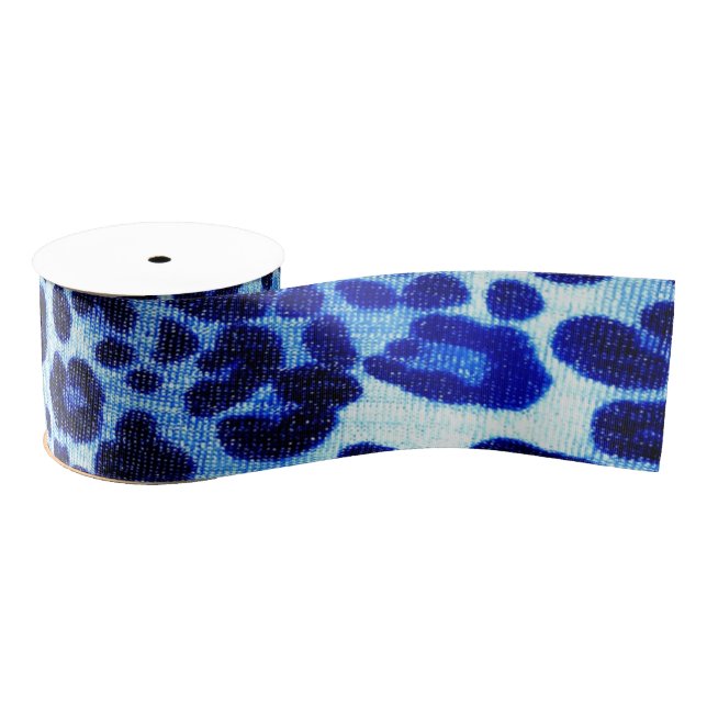 Abstract Blue Hipster Cheetah Animal Print Grosgrain Ribbon (Spool)