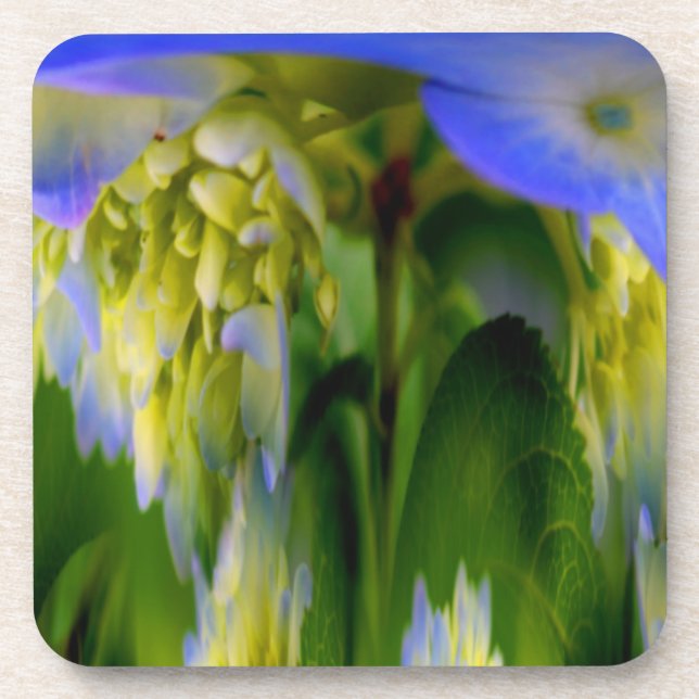 Abstract Blue Hydrangea Floral Cork Coaster Set (Front)