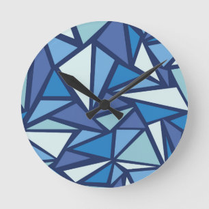 Abstract Blue Ice Crsytal Pattern Round Clock