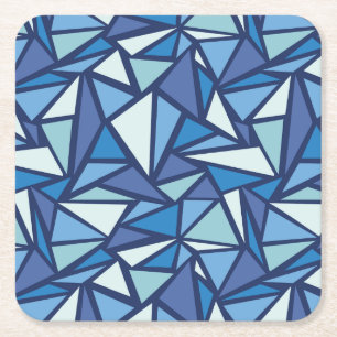 Abstract Blue Ice Crsytal Pattern Square Paper Coaster