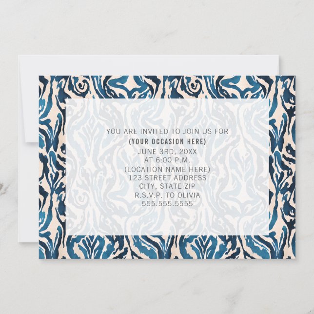 Abstract Blue Ikat All Purpose Generic Party Invitation (Front)