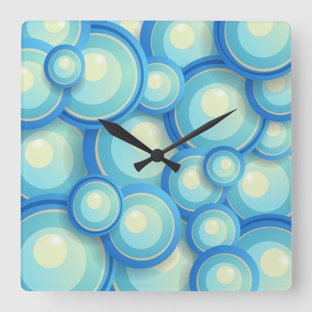 Abstract blue in green square wall clock (Front)