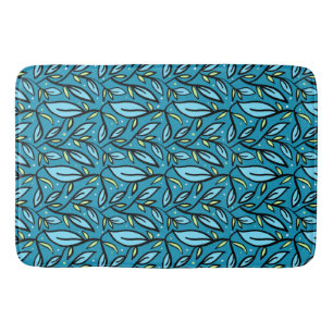 Abstract Blue Leaves Bath Mat
