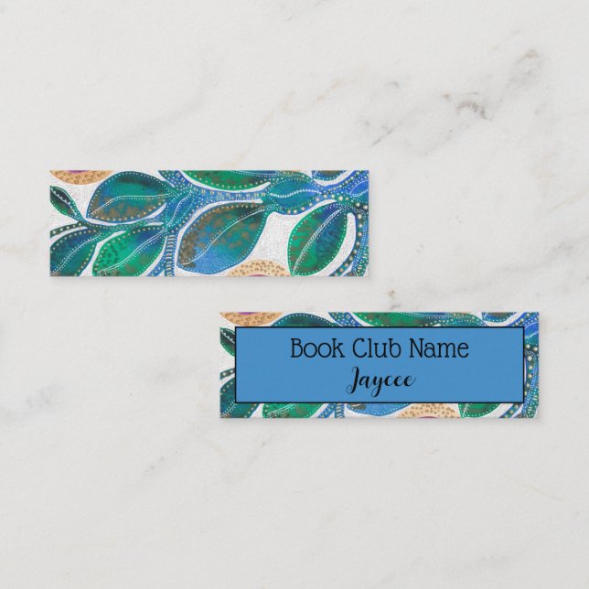 Abstract blue leaves watercolor, book mark calling card (Front/Back)
