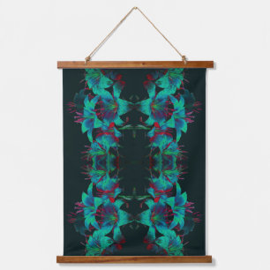 Abstract Blue Lily Flowers Raindrops Hanging Tapestry