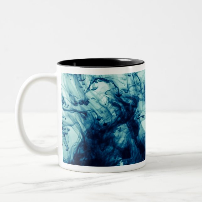 Abstract blue liquid smoke pattern background Two-Tone coffee mug (Left)