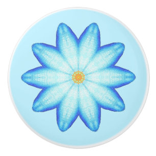 Abstract Blue Lotus Flower Painting Ceramic Knob