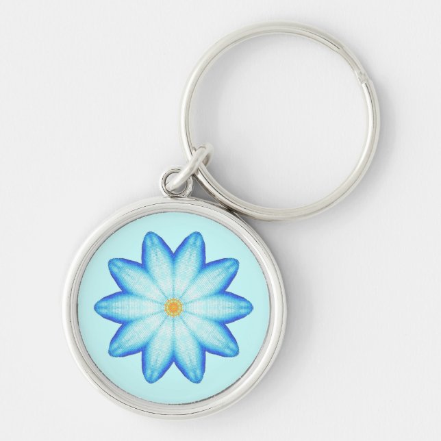 Abstract Blue Lotus Flower Painting Keychains (Front)