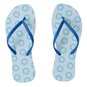 Abstract Blue Lotus Flowers Painting FlipFlops