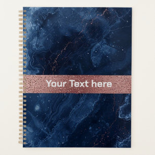 Abstract Blue Marble Art with Gold Glitter Accents Planner