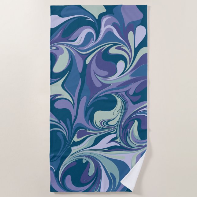 Abstract Blue Marble Swirl Stylish Personalised Beach Towel (Front)