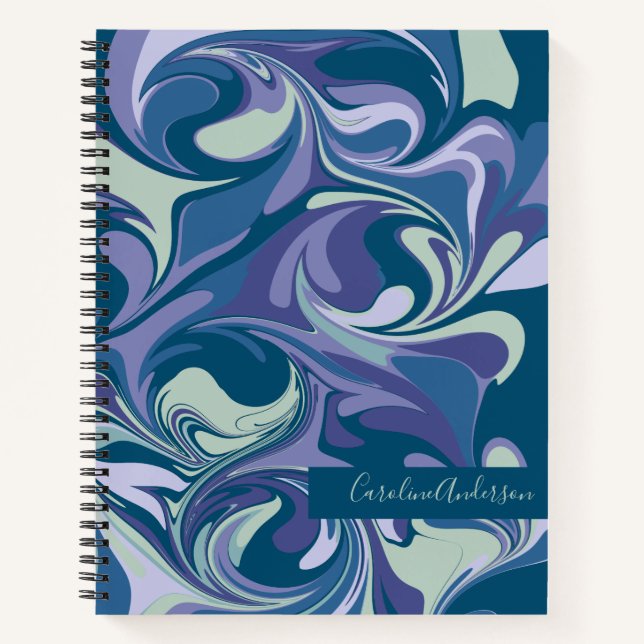 Abstract Blue Marble Swirl Stylish Personalised Notebook (Front)