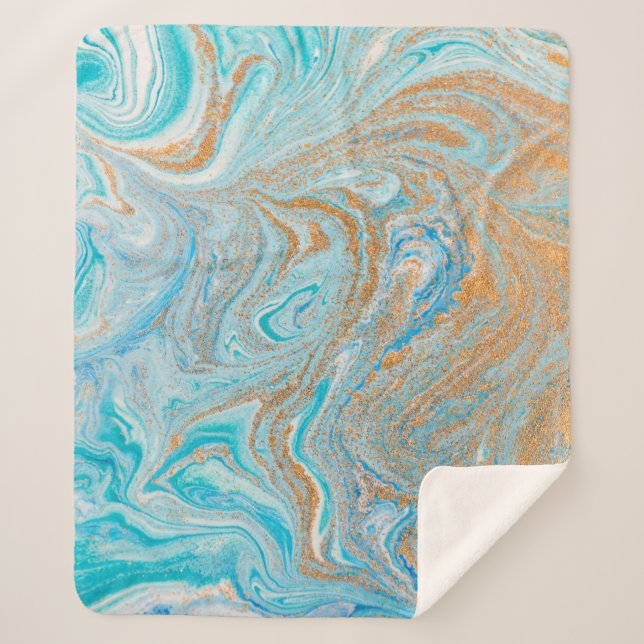 Abstract blue marble texture sherpa blanket (Front)