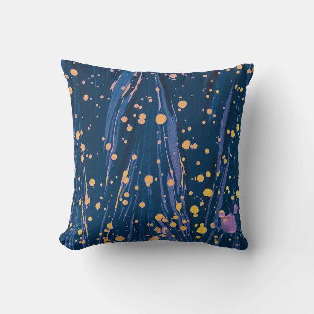 ABSTRACT BLUE MARBLED PAPER WITH GOLD SPLASHES CUSHION (Front)