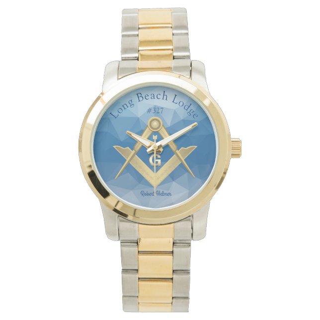 Abstract Blue Masonic Monogrammed Watch (Front)