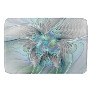 Abstract Blue Mint Green Butterfly Fantasy Fractal Bath Mat