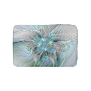 Abstract Blue Mint Green Butterfly Fantasy Fractal Bath Mat