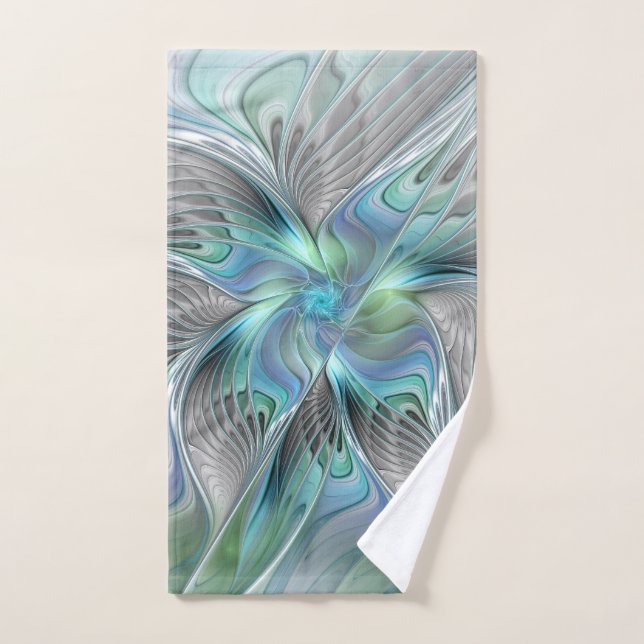 Abstract Blue Mint Green Butterfly Fantasy Fractal Hand Towel (Hand Towel)