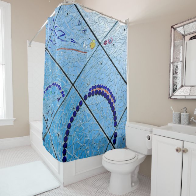Abstract Blue Mirror Mosaic Shower Curtain (In Situ)