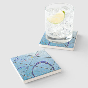Abstract Blue Mirror Mosaic Stone Coaster