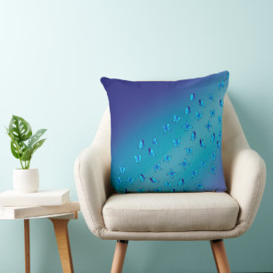 Abstract Blue Moonbeams and Butterflies Cushion