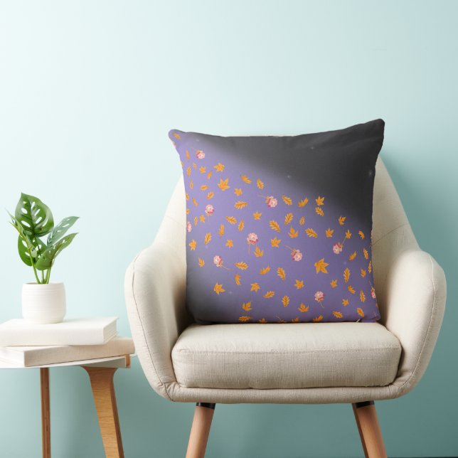 Abstract Blue moonlight autumn leaves roses  Cushion (Chair)
