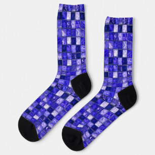 Abstract Blue Mosaic Design With Glowing Textures Socks