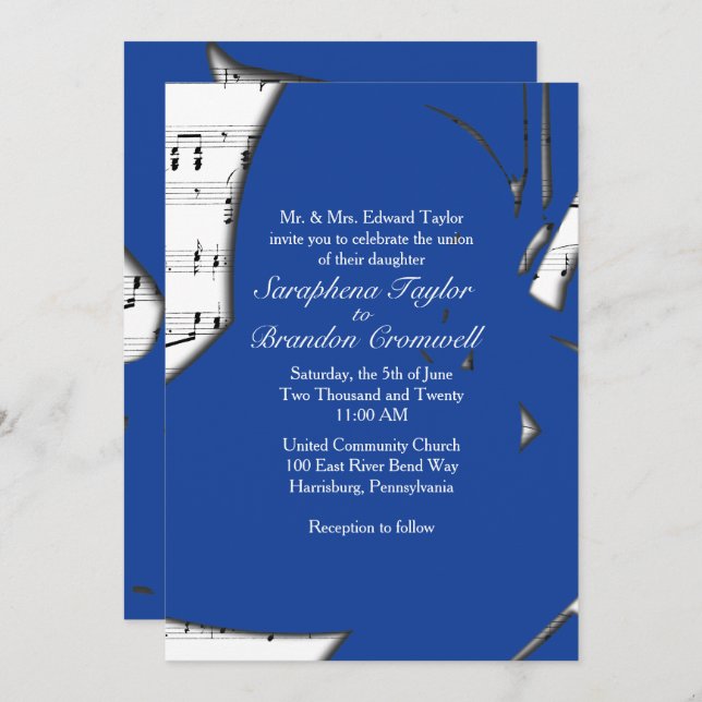 Abstract Blue Music Wedding Theme Invitation (Front/Back)